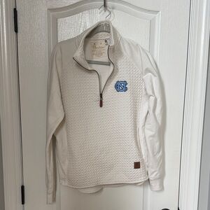 Pressbox Cream Zip-Up Sweater with Blue Logo